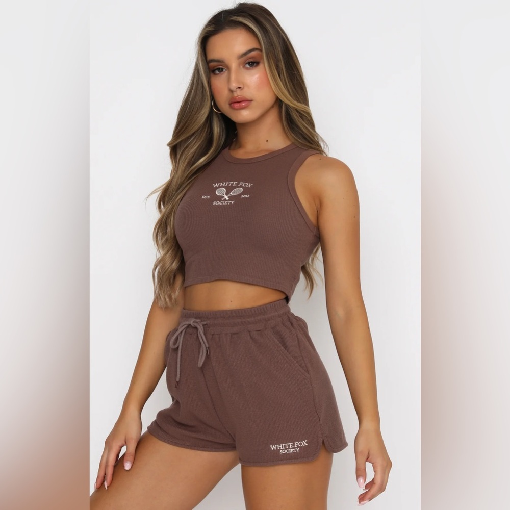 WHITE FOX BROWN WAFFLE LOUNGE SET | TOP & BOTTOM | SIZE MEDIUM